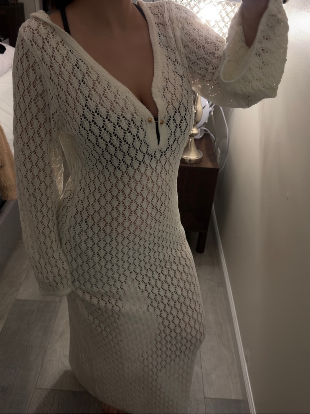 Zara Cream Crochet Hooded Maxi Dress